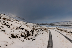 Track through wintry landscape
