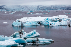 Icebergs calving off the face of Breiðamerkurjökull glacier