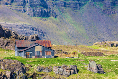 Ruined farmhouse overlooking Berufjörður, Easfjords