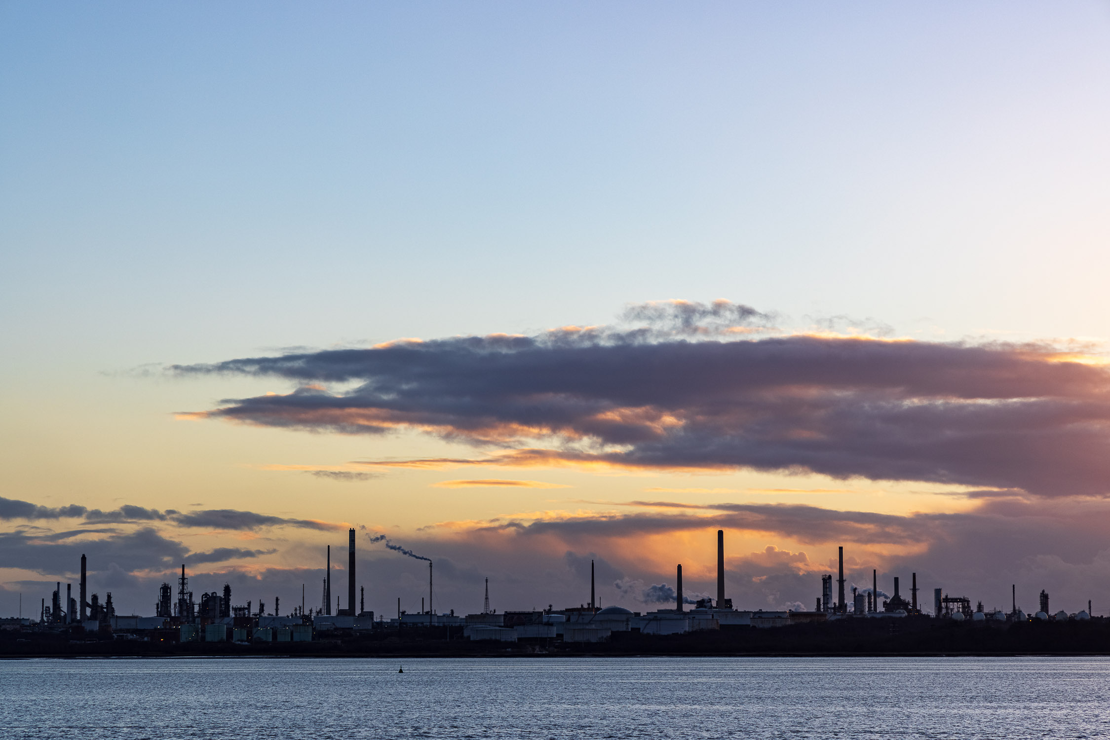 Sunset behind the Fawley oil refinery