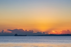 Sunset and oil tanker