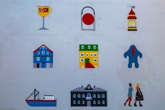 Cartoon-like pictures on a Reykjavik Wall