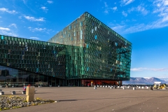 Exterior of the Harpa opera house on the Reykjavik harbourfront