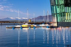 View across Reykjavik harbour from beside the Harpa opera house